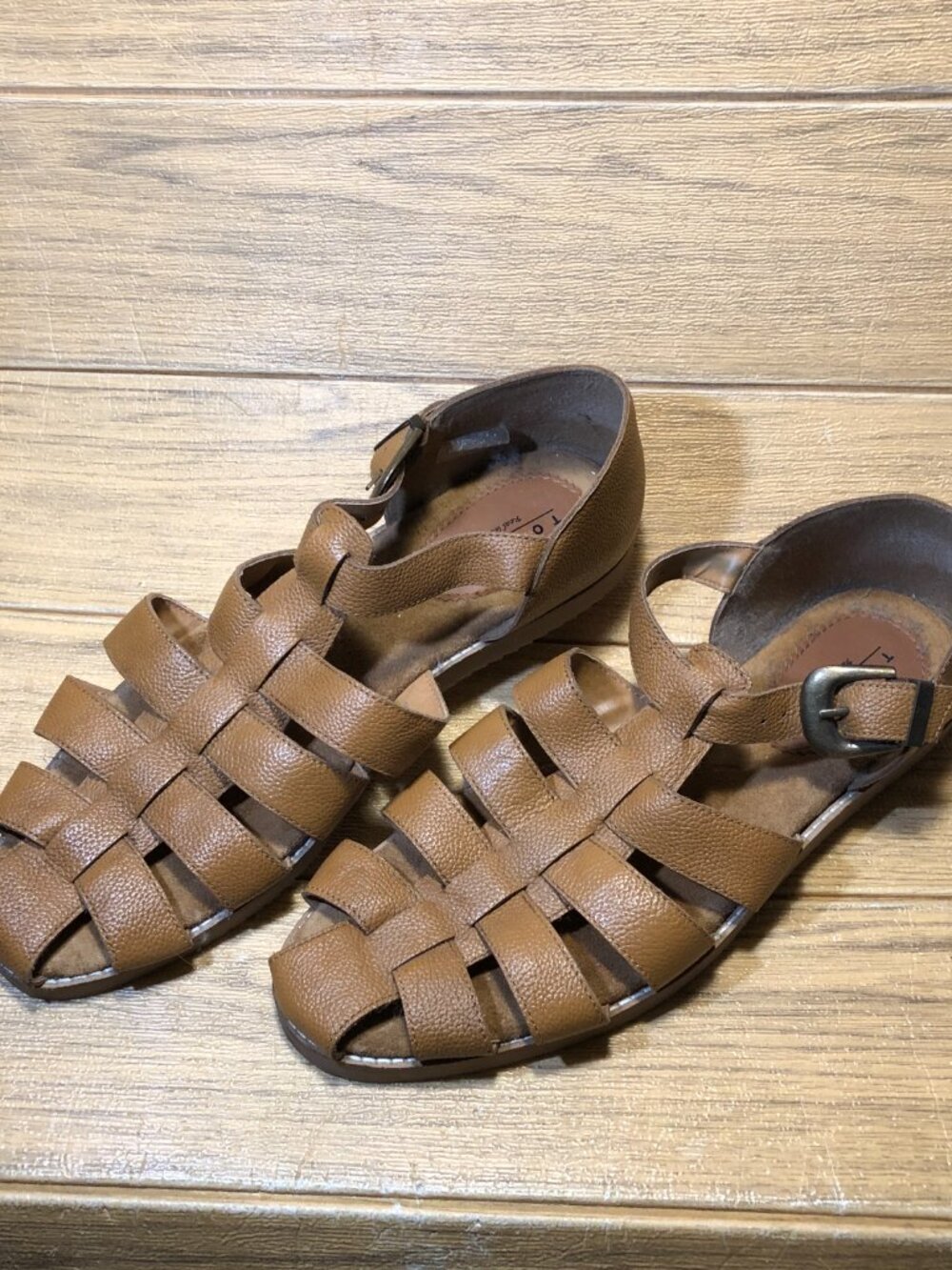 Topman men Fisherman sandals in light brown yellowish leather, 12